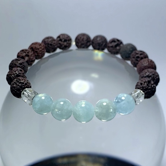 Aquamarine & Lava Rock Oil Diffuser Bracelet! - Picture 3 of 4